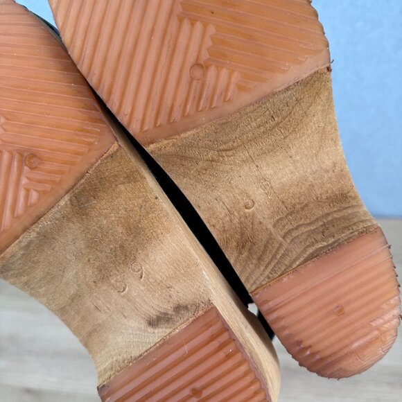 MIA Sofia Leather Wooden Block Heel Clog Shoe Size EU 39/US 8.5-9 Black Swedish - Picture 11 of 14